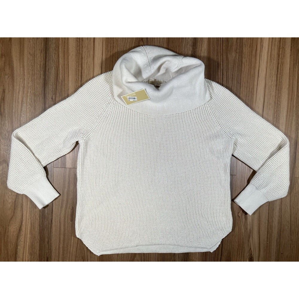 MICHAEL KORS Womens Large Cowl Neck Sweater White Cream New With Tags